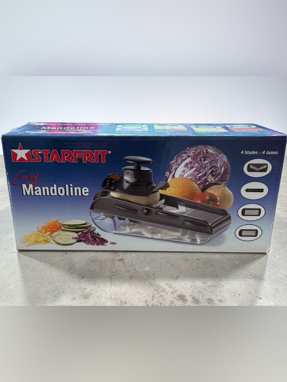Starfrit Easy, Mandoline 4 Blade Vegetable Slicer Julienne Grater Cutter